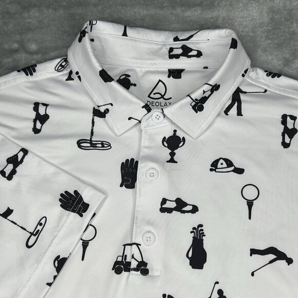 Deolax Polo Shirt Mens Large All Over Print Golf Performance Stretch Golfer - Picture 13 of 13